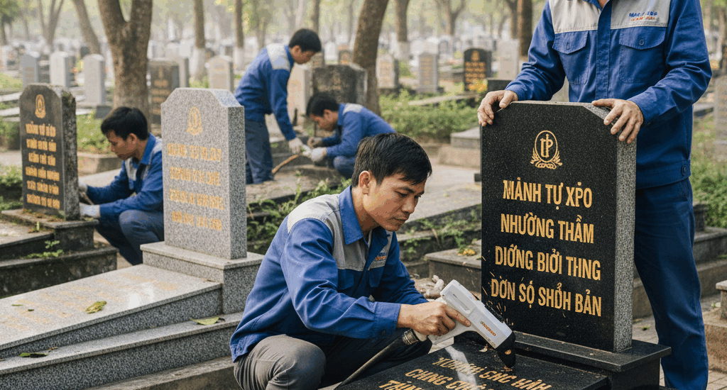 cách khắc phục bia mộ bị mờ, nứt vỡ hoặc hư hỏng hiệu quả nhất. Hướng dẫn chi tiết sơn lại chữ, khắc laser, phủ nano và bảo dưỡng định kỳ.