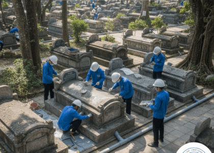 Tìm hiểu chi phí chống ngập, xử lý mộ bị ẩm mốc chi tiết .nguyên nhân, cách xử lý và bảng giá dịch vụ trọn gói chuẩn phong thủy âm trạch.