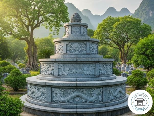 Mẫu Lăng Mộ Đá Tròn 3 Tầng Hợp Phong Thuỷ
