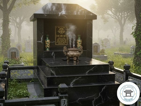 Mộ Đá Ba Mái Bằng Đá Granite Đen Kim Sa - Mẫu MB01