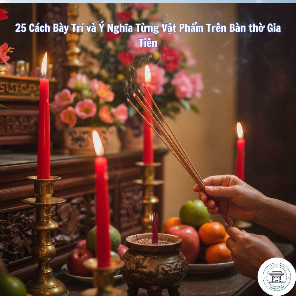 Trung tâm bàn thờ – Bát hương, chân nhang và ảnh thờ