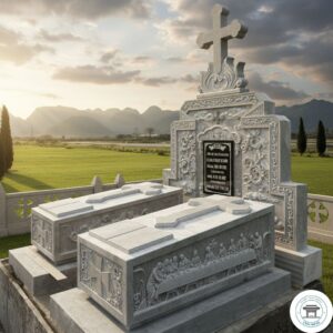 Mộ Đá Công Giáo Xanh Thanh Hóa Cây Thánh Giá - Mẫu CG01