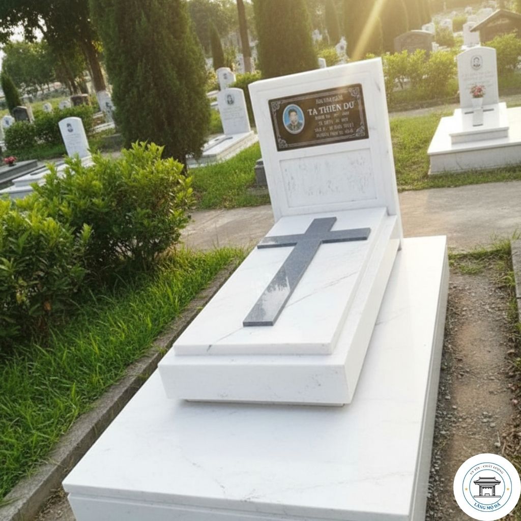 Mộ Đá Công Giáo Bằng Đá Granite Trắng - Mẫu CG02