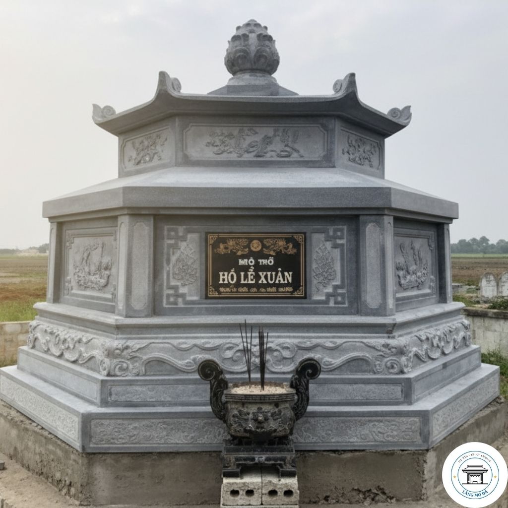 Mẫu mộ đá lục giác chất liệu đá xanh Thanh Hoá - Mẫu MD02