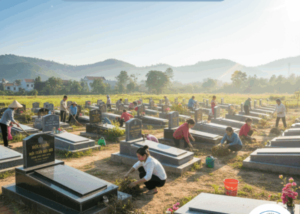 bảng giá chi tiết dịch vụ làm sạch, sơn sửa, trồng cây và bảo dưỡng mộ phần trọn gói, giúp phần mộ tổ tiên luôn khang trang, trang nghiêm.