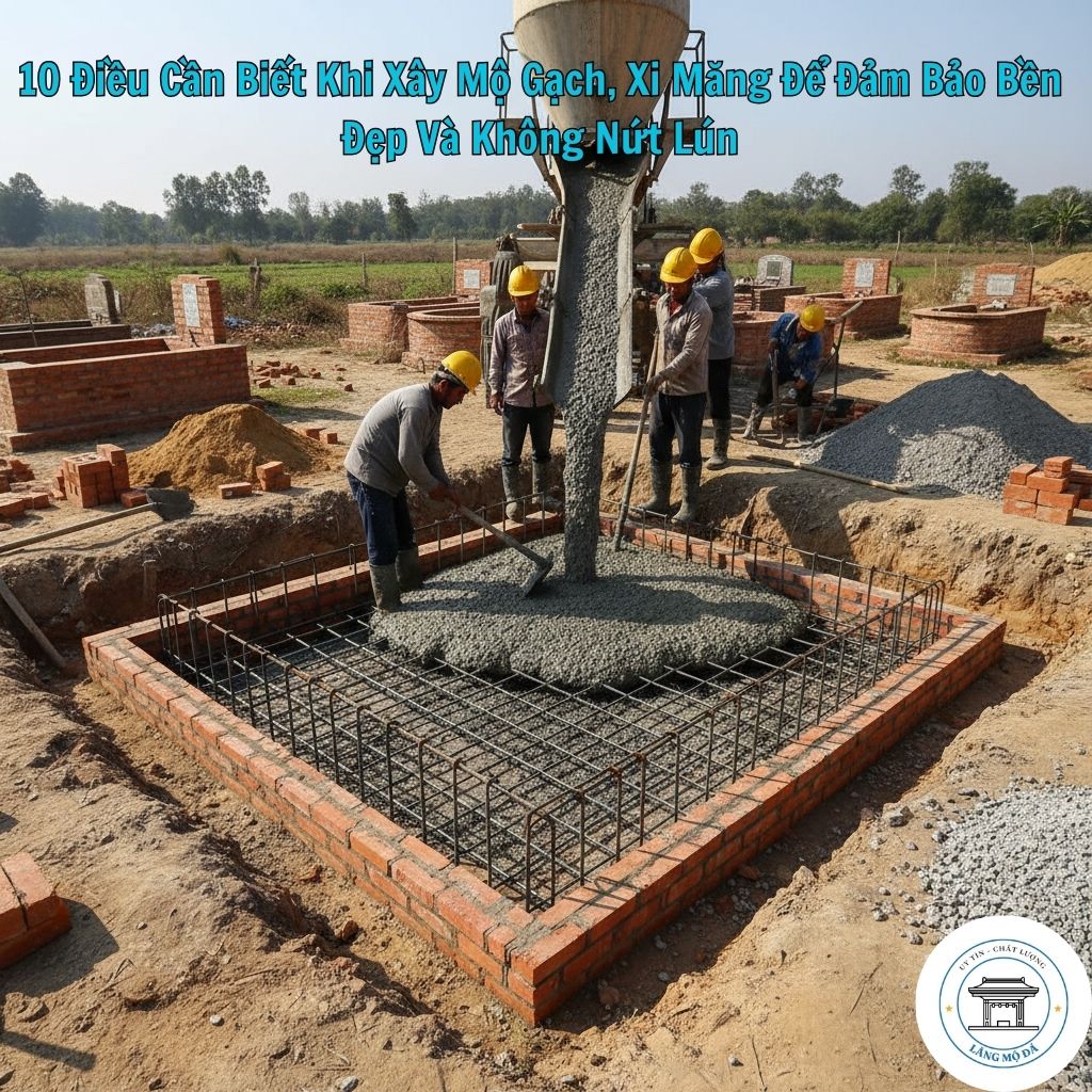 đổ móng bê tông cho mộ